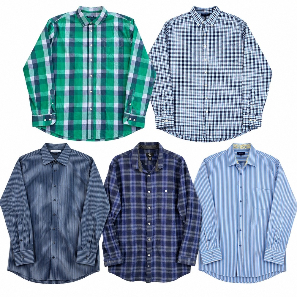 Mixed Brands Lot of 5 Men's 2XL Button-Down Shirts Calvin Klein Bogari Plaid